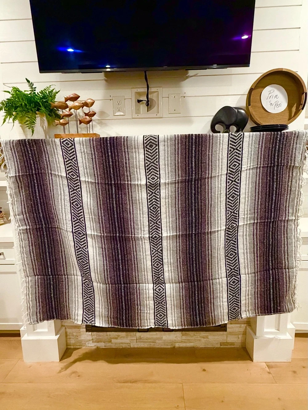 Mexican Falsa Blanket – Woven Striped Serape Throw with Fringe